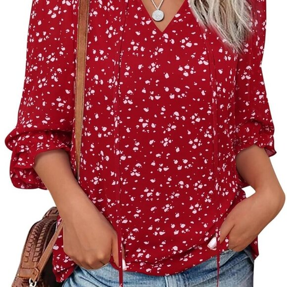 Womens Business Casual Blouses Ruffle V Neck Work Dressy Shirts Long Sleeve Chif - Picture 4 of 5